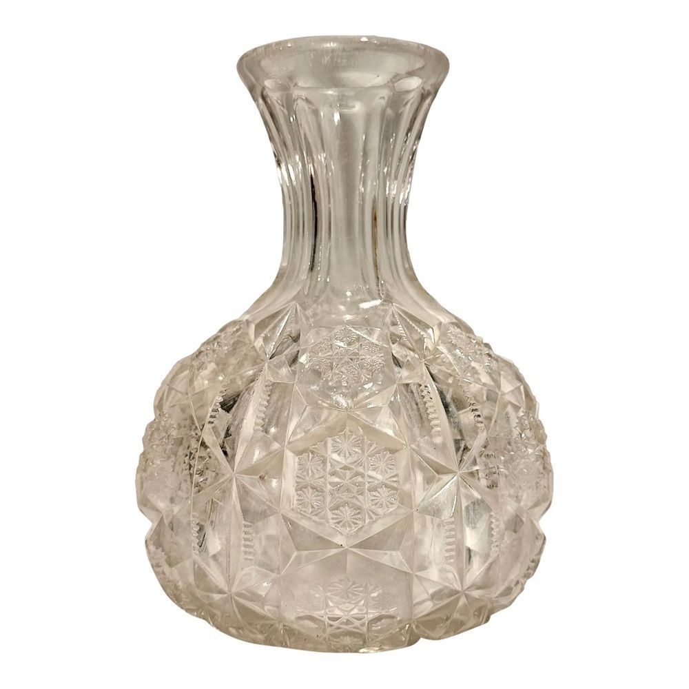Vintage American Pressed Glass Decanter Star Pattern Wine Water Carafe
